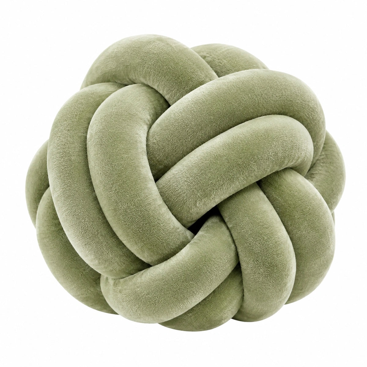 Cuscino decorativo rotondo 30 cm in tessuto effetto velluto verde salvia - nodo intrecciato