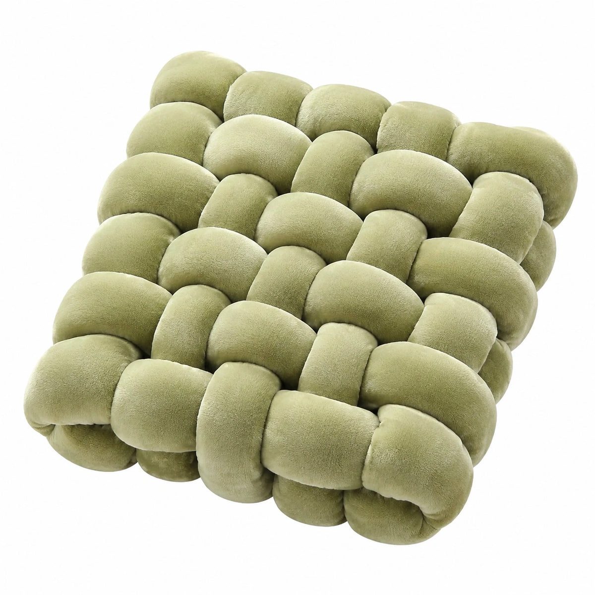 Cuscino decorativo quadrato 40 x 40 cm in tessuto peluche verde salvia - intrecciato morbido