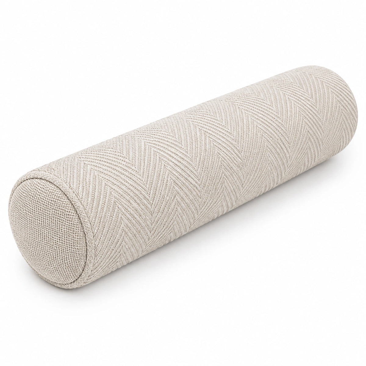 Cuscino cilindrico 15 x 45 cm in tessuto beige con trama a spina di pesce per divano e letto