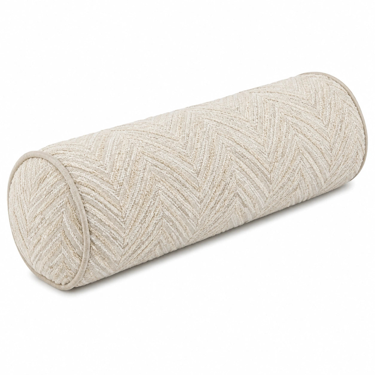 Cuscino cilindrico 50 x 20 cm in tessuto crema - decorativo con texture geometrica