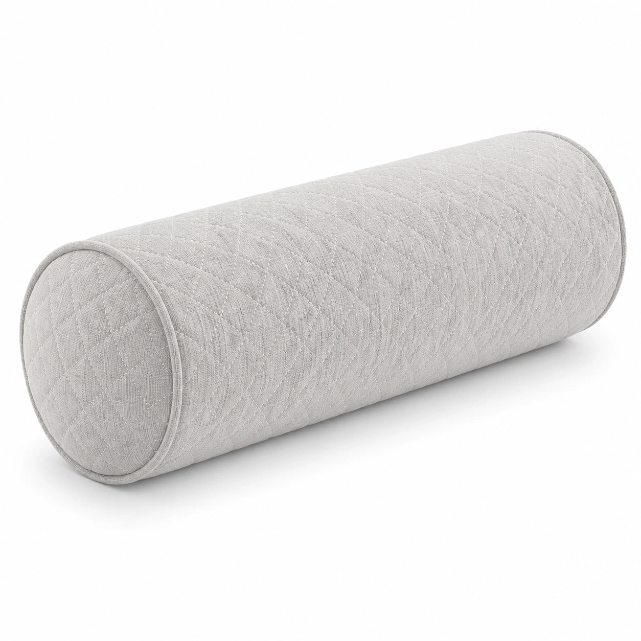 Cuscino cilindrico 20 x 60 cm in tessuto grigio chiaro trapuntato decorativo