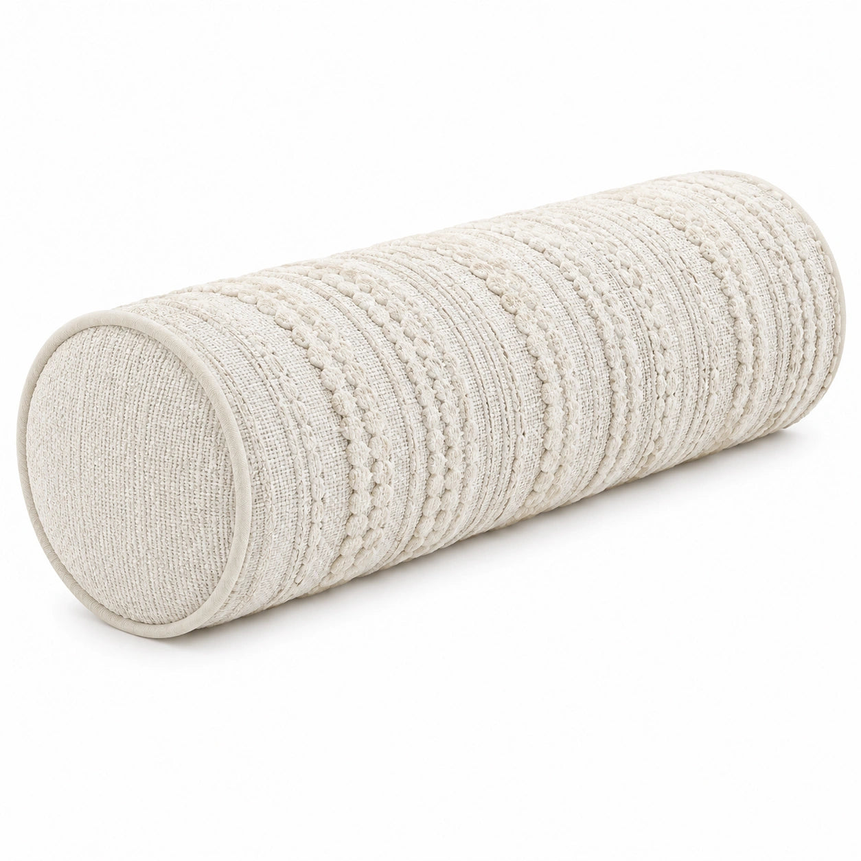 Cuscino cilindrico 15 x 45 cm in tessuto crema - decorativo a rilievo