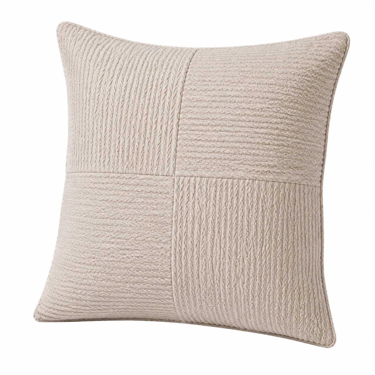 Cuscino decorativo quadrato 45 x 45 cm in tessuto beige a trama intrecciata per divano stile moderno
