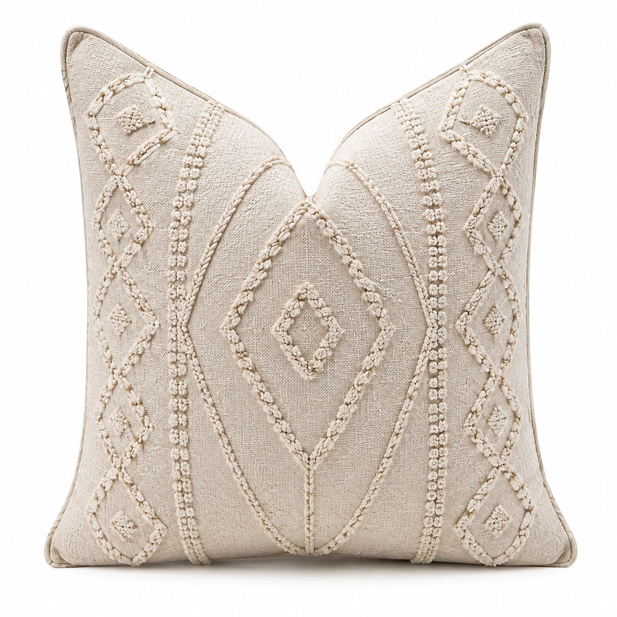 Cuscino decorativo 45 cm in tessuto beige con motivo geometrico a rilievo