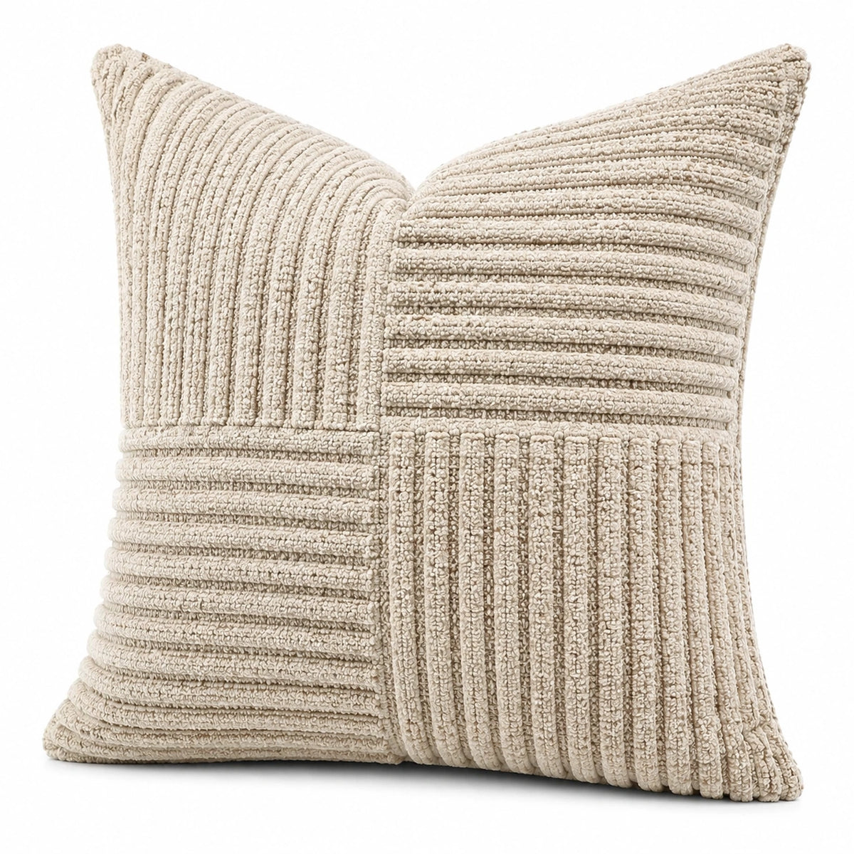 Cuscino decorativo quadrato 45 x 45 cm beige in tessuto bouclé a righe per divano