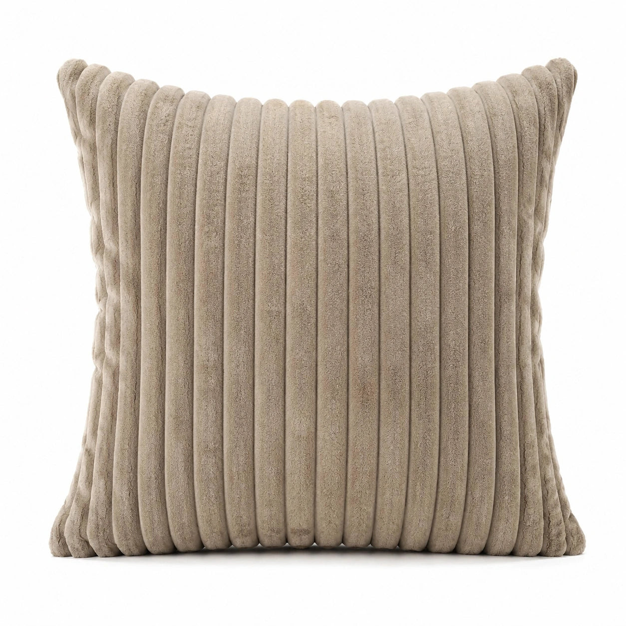 Cuscino decorativo quadrato 45 cm in tessuto effetto velluto beige a coste per divano