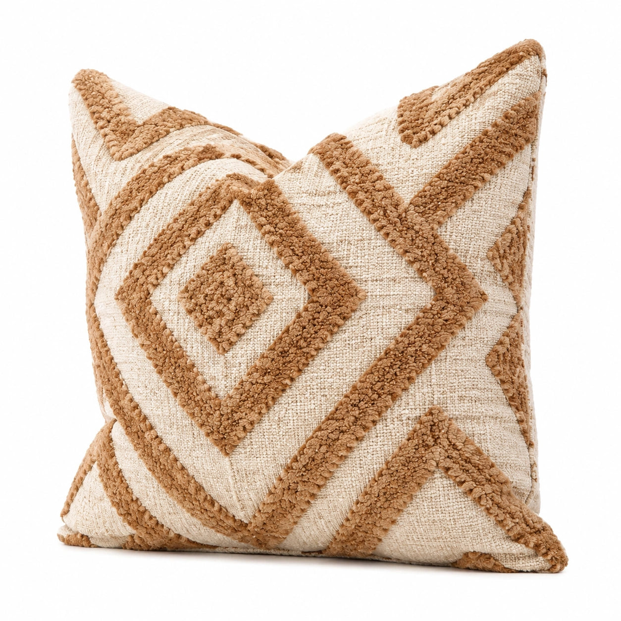 Cuscino decorativo 45 x 45 cm in tessuto beige e marrone con motivo geometrico testurizzato