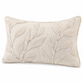 Cuscino decorativo 50 x 30 cm in tessuto beige con ricamo a foglie per divano stile botanico