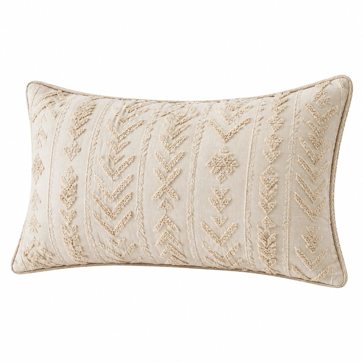 Cuscino decorativo 50 x 30 cm in tessuto crema con ricamo geometrico