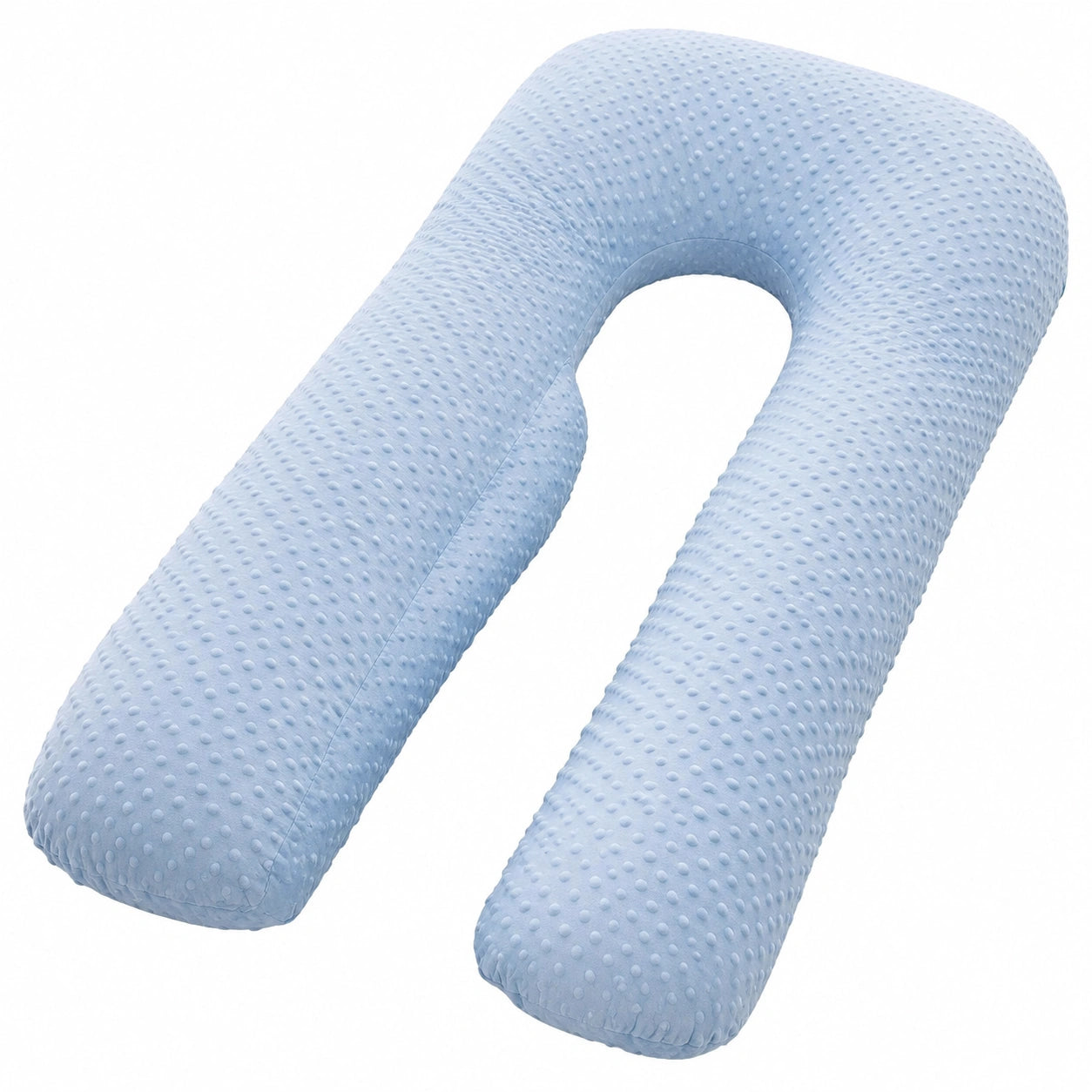Cuscino gravidanza a U 140 cm in poliestere azzurro goffrato per sostegno riposo