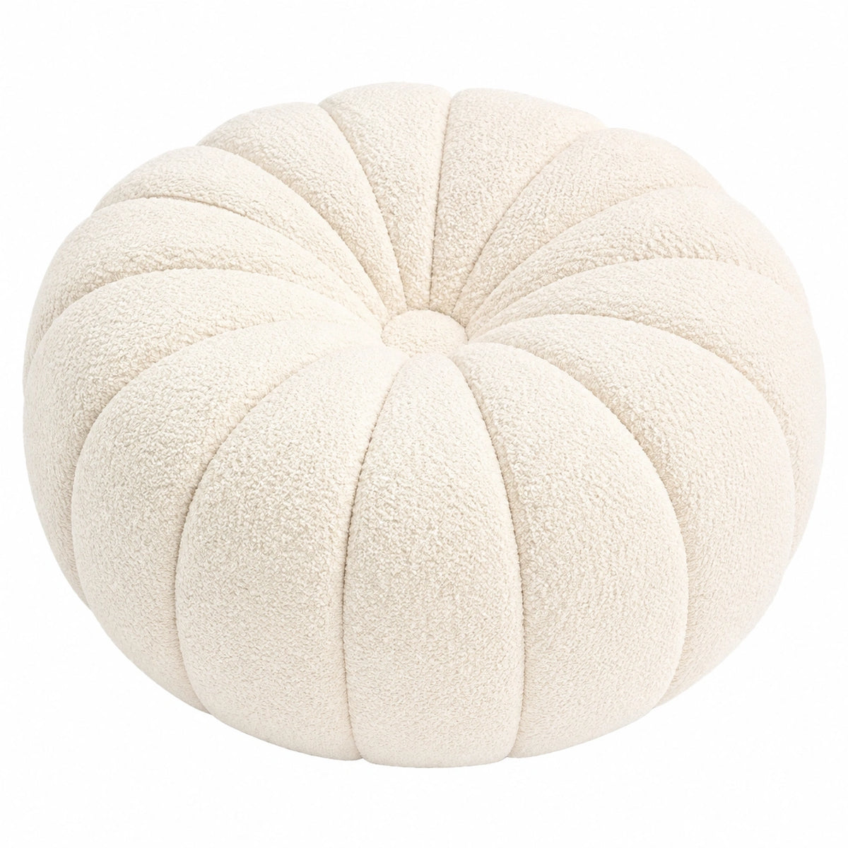 Cuscino decorativo rotondo 45 cm in tessuto bouclé avorio per divano stile zucca