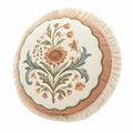 Cuscino decorativo rotondo 45 cm in tessuto beige rosa con ricamo floreale stile romantico