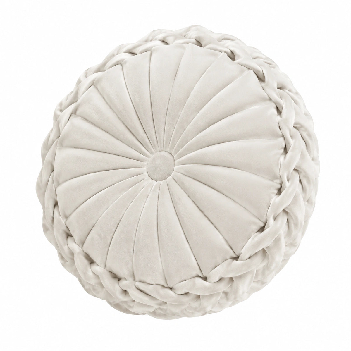 Cuscino decorativo rotondo 45 cm in velluto color crema - intrecciato